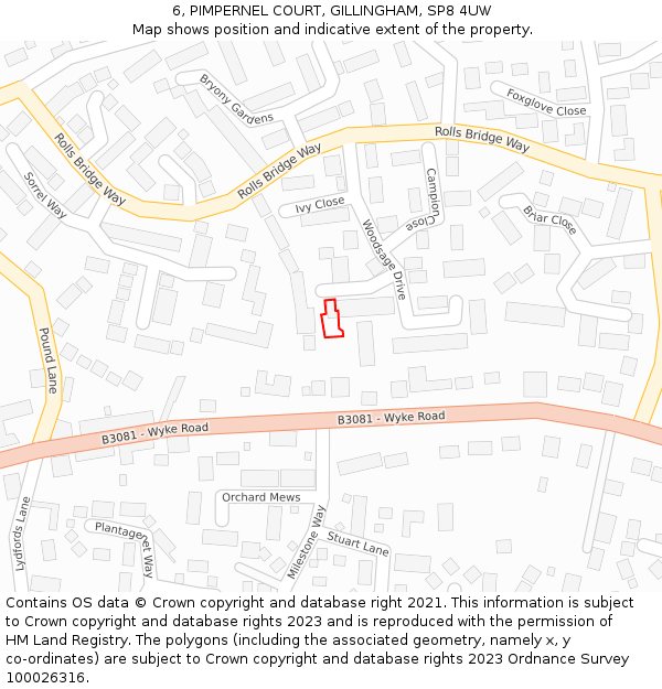 6, PIMPERNEL COURT, GILLINGHAM, SP8 4UW: Location map and indicative extent of plot