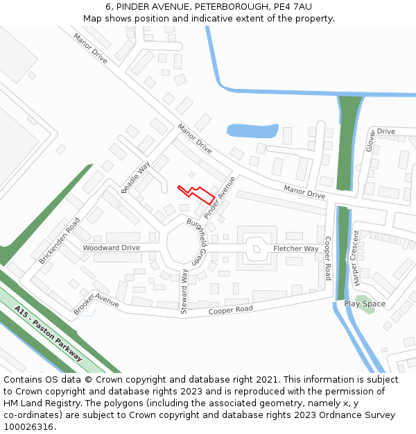 6, PINDER AVENUE, PETERBOROUGH, PE4 7AU: Location map and indicative extent of plot