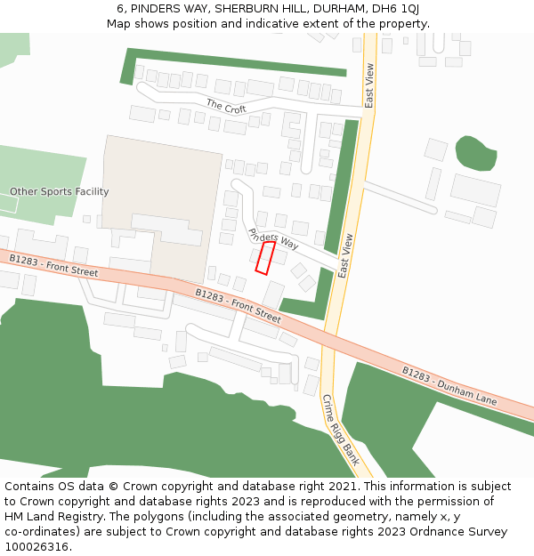 6, PINDERS WAY, SHERBURN HILL, DURHAM, DH6 1QJ: Location map and indicative extent of plot