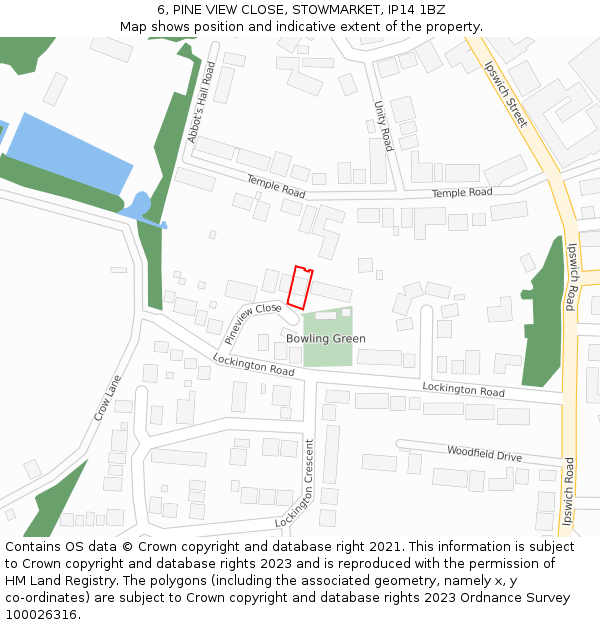 6, PINE VIEW CLOSE, STOWMARKET, IP14 1BZ: Location map and indicative extent of plot