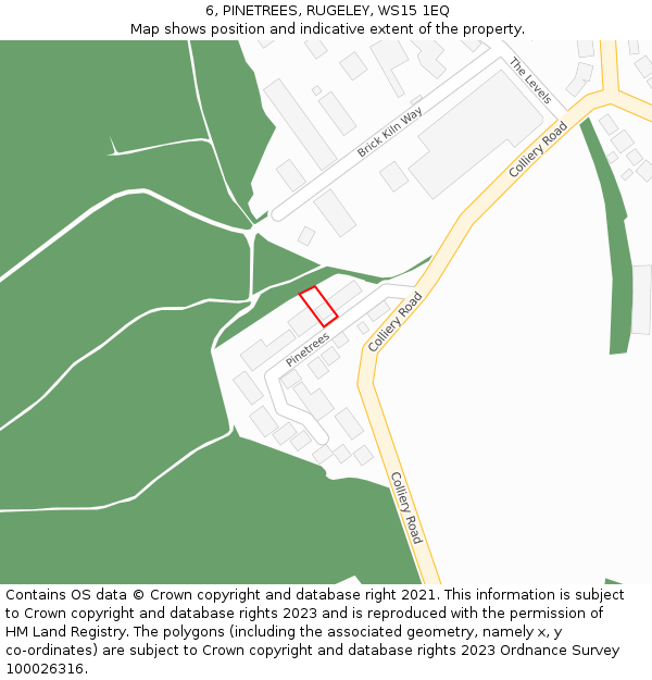 6, PINETREES, RUGELEY, WS15 1EQ: Location map and indicative extent of plot
