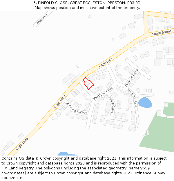 6, PINFOLD CLOSE, GREAT ECCLESTON, PRESTON, PR3 0DJ: Location map and indicative extent of plot