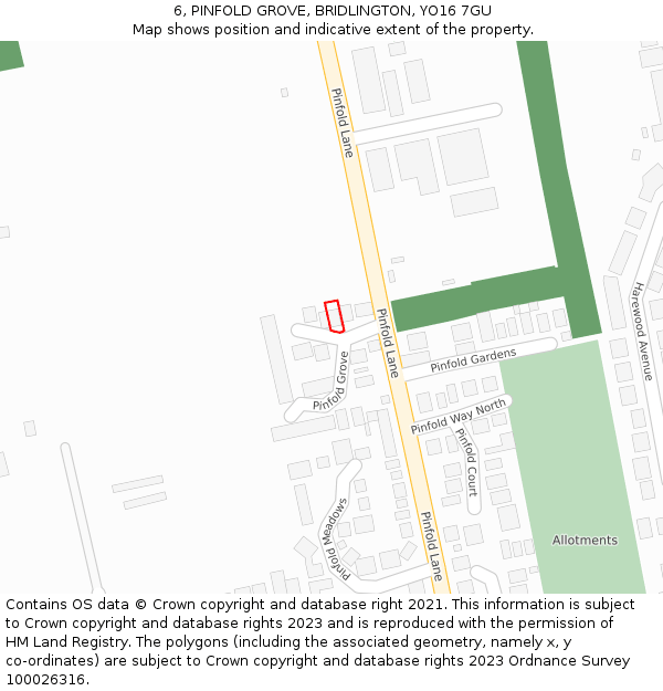 6, PINFOLD GROVE, BRIDLINGTON, YO16 7GU: Location map and indicative extent of plot