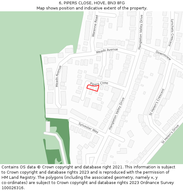 6, PIPERS CLOSE, HOVE, BN3 8FG: Location map and indicative extent of plot