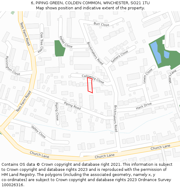 6, PIPING GREEN, COLDEN COMMON, WINCHESTER, SO21 1TU: Location map and indicative extent of plot