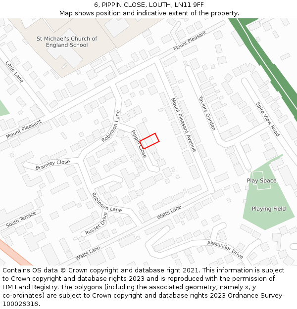 6, PIPPIN CLOSE, LOUTH, LN11 9FF: Location map and indicative extent of plot