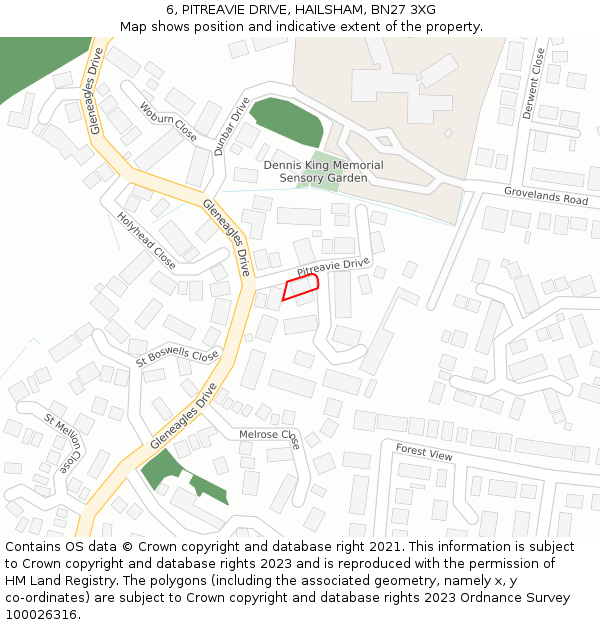 6, PITREAVIE DRIVE, HAILSHAM, BN27 3XG: Location map and indicative extent of plot