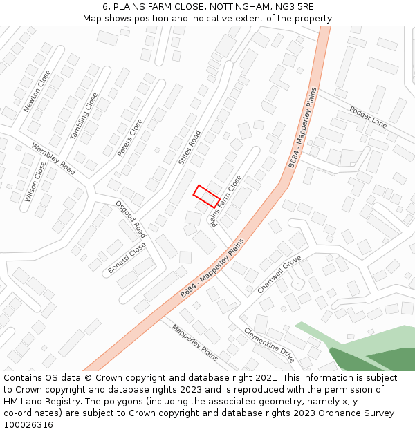 6, PLAINS FARM CLOSE, NOTTINGHAM, NG3 5RE: Location map and indicative extent of plot