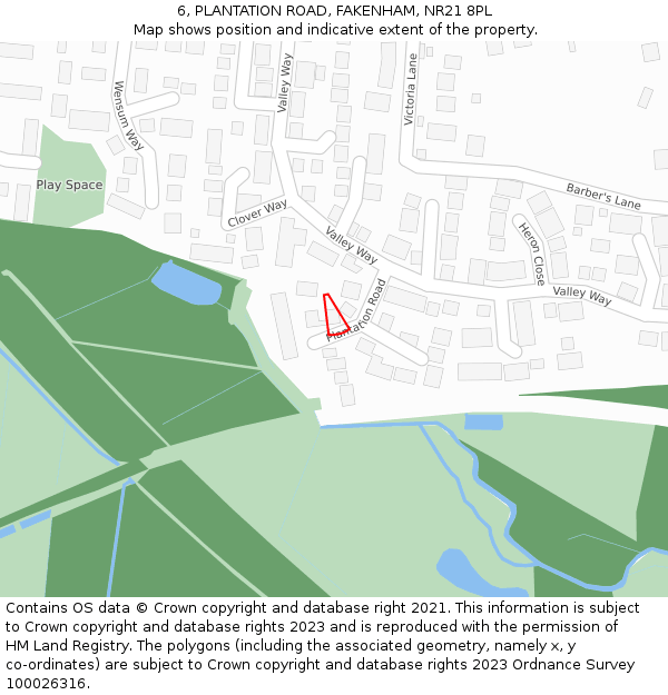 6, PLANTATION ROAD, FAKENHAM, NR21 8PL: Location map and indicative extent of plot