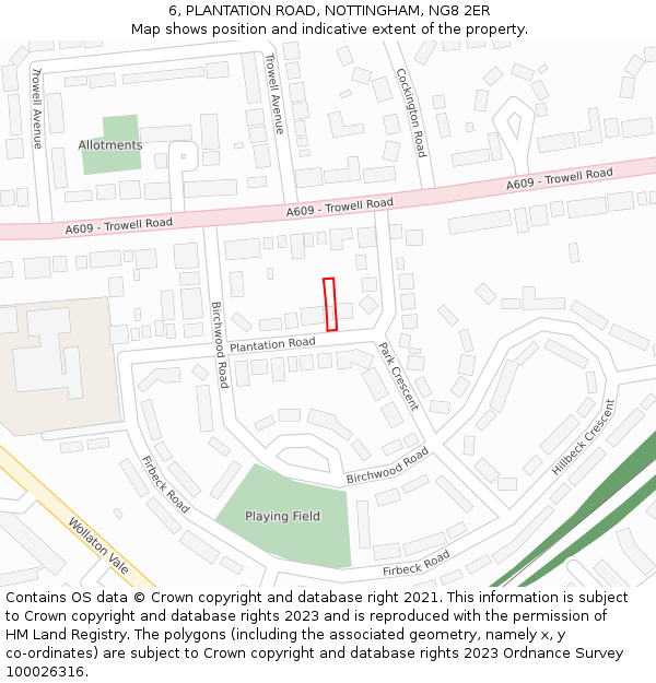 6, PLANTATION ROAD, NOTTINGHAM, NG8 2ER: Location map and indicative extent of plot