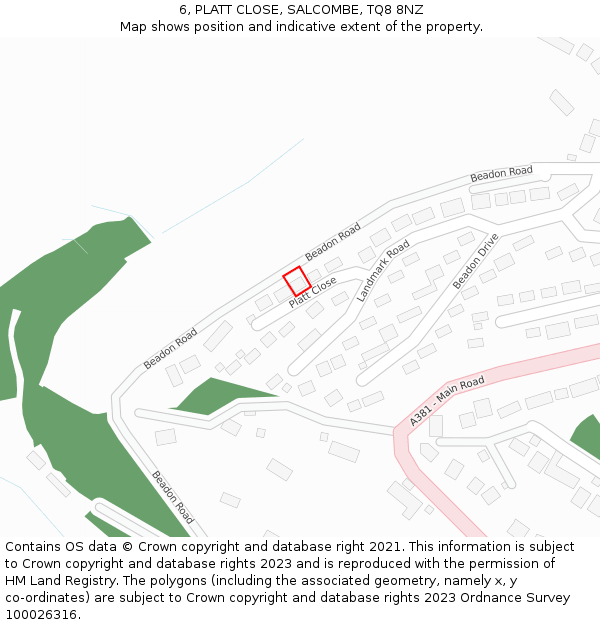 6, PLATT CLOSE, SALCOMBE, TQ8 8NZ: Location map and indicative extent of plot