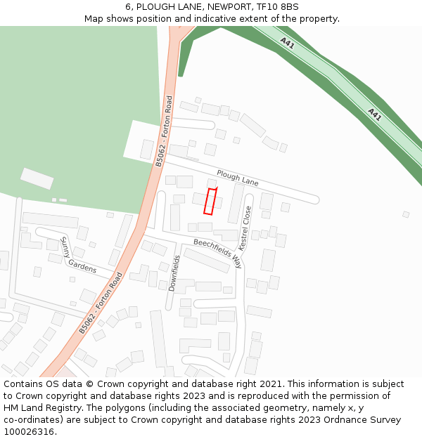 6, PLOUGH LANE, NEWPORT, TF10 8BS: Location map and indicative extent of plot