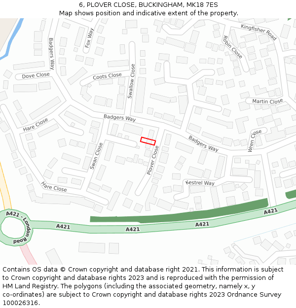 6, PLOVER CLOSE, BUCKINGHAM, MK18 7ES: Location map and indicative extent of plot