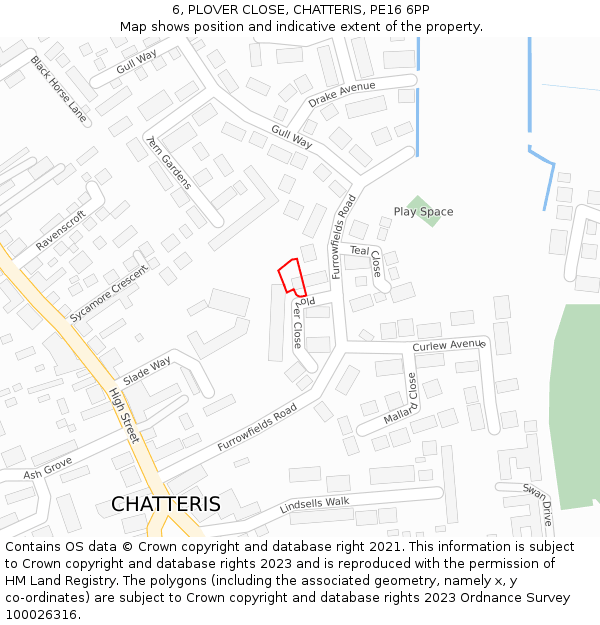 6, PLOVER CLOSE, CHATTERIS, PE16 6PP: Location map and indicative extent of plot