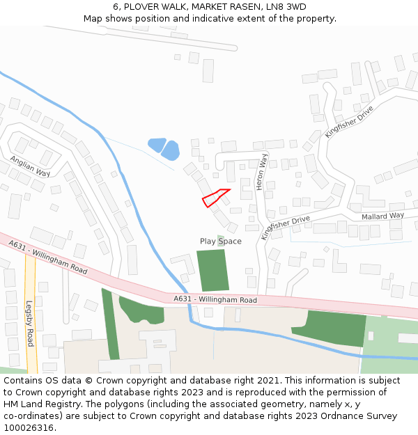 6, PLOVER WALK, MARKET RASEN, LN8 3WD: Location map and indicative extent of plot