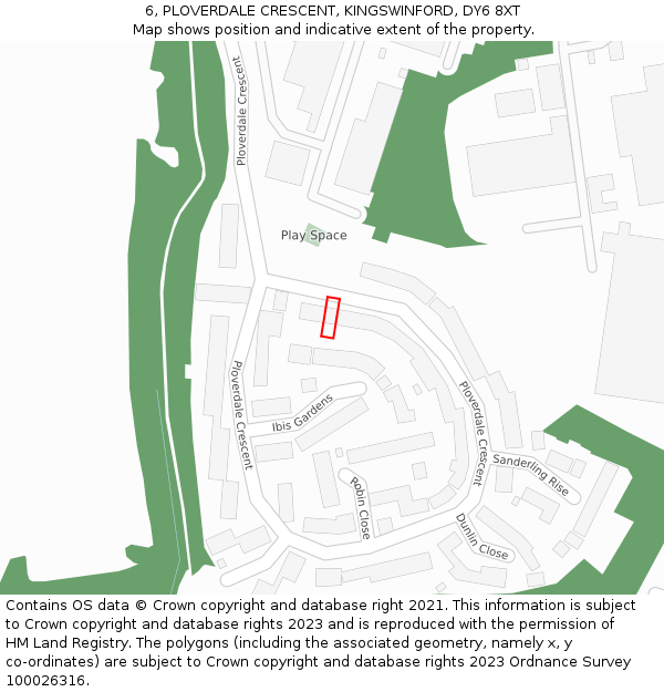 6, PLOVERDALE CRESCENT, KINGSWINFORD, DY6 8XT: Location map and indicative extent of plot