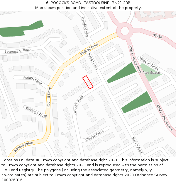 6, POCOCKS ROAD, EASTBOURNE, BN21 2RR: Location map and indicative extent of plot