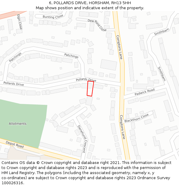 6, POLLARDS DRIVE, HORSHAM, RH13 5HH: Location map and indicative extent of plot