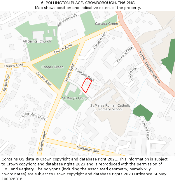 6, POLLINGTON PLACE, CROWBOROUGH, TN6 2NG: Location map and indicative extent of plot