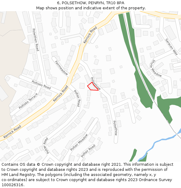 6, POLSETHOW, PENRYN, TR10 8PA: Location map and indicative extent of plot