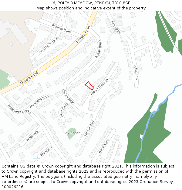 6, POLTAIR MEADOW, PENRYN, TR10 8SF: Location map and indicative extent of plot