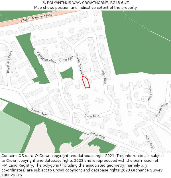 6, POLYANTHUS WAY, CROWTHORNE, RG45 6UZ: Location map and indicative extent of plot
