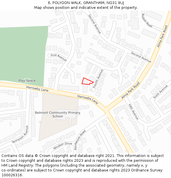 6, POLYGON WALK, GRANTHAM, NG31 9UJ: Location map and indicative extent of plot