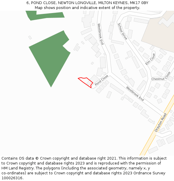 6, POND CLOSE, NEWTON LONGVILLE, MILTON KEYNES, MK17 0BY: Location map and indicative extent of plot