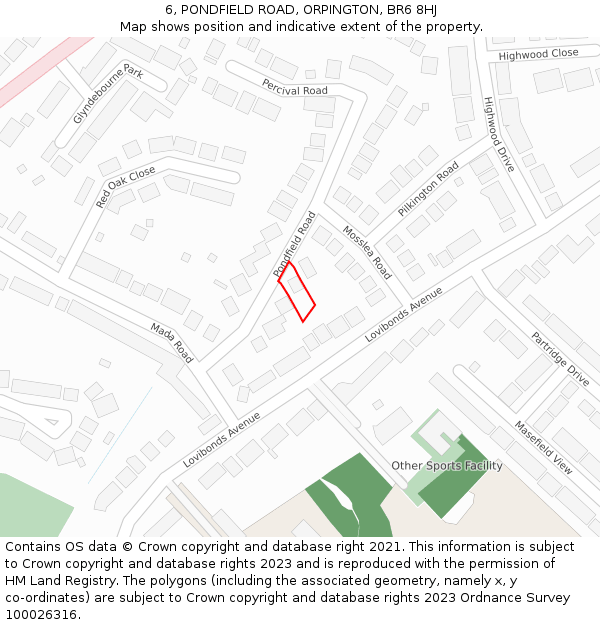 6, PONDFIELD ROAD, ORPINGTON, BR6 8HJ: Location map and indicative extent of plot
