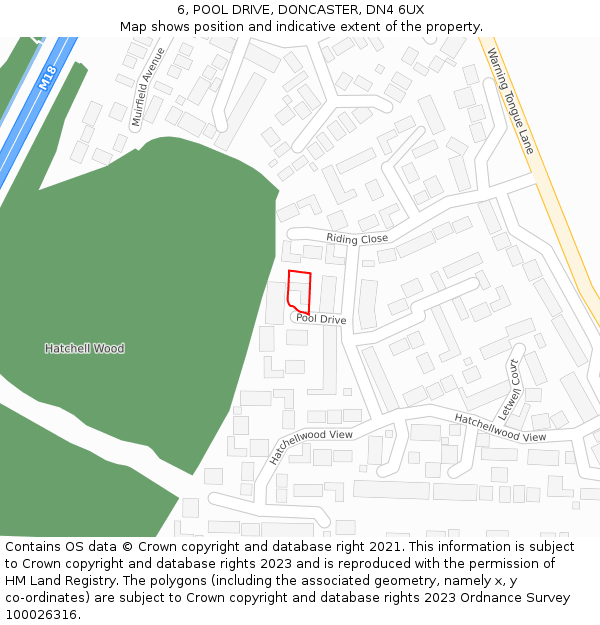 6, POOL DRIVE, DONCASTER, DN4 6UX: Location map and indicative extent of plot