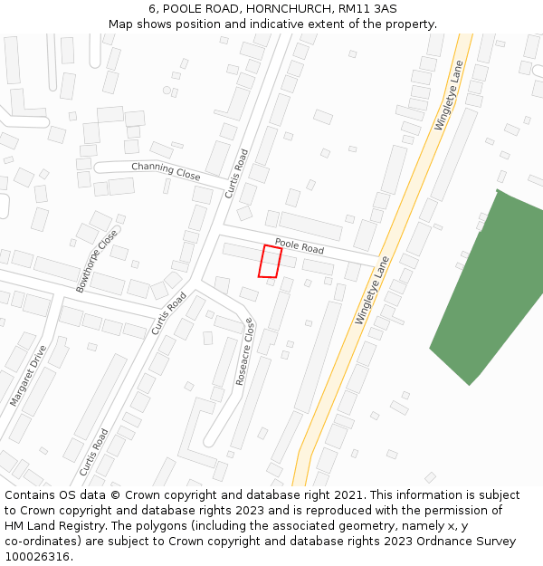 6, POOLE ROAD, HORNCHURCH, RM11 3AS: Location map and indicative extent of plot