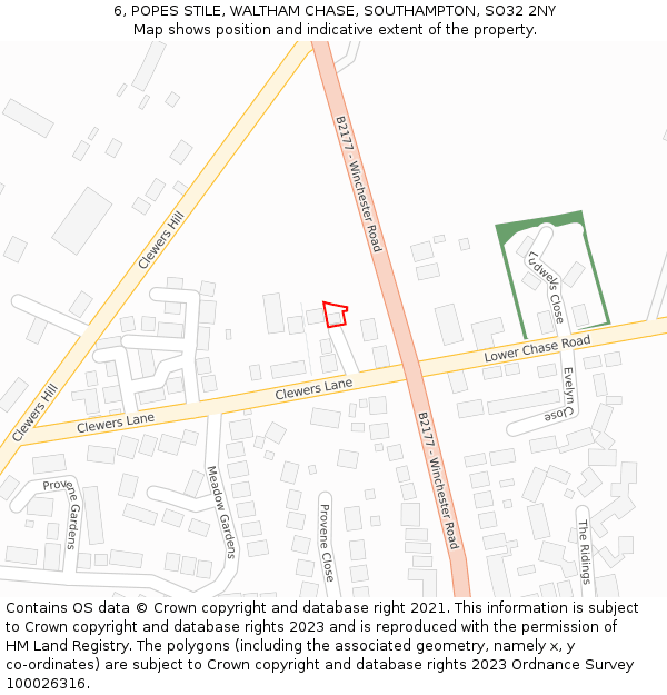 6, POPES STILE, WALTHAM CHASE, SOUTHAMPTON, SO32 2NY: Location map and indicative extent of plot