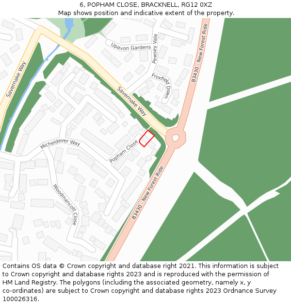 6, POPHAM CLOSE, BRACKNELL, RG12 0XZ: Location map and indicative extent of plot