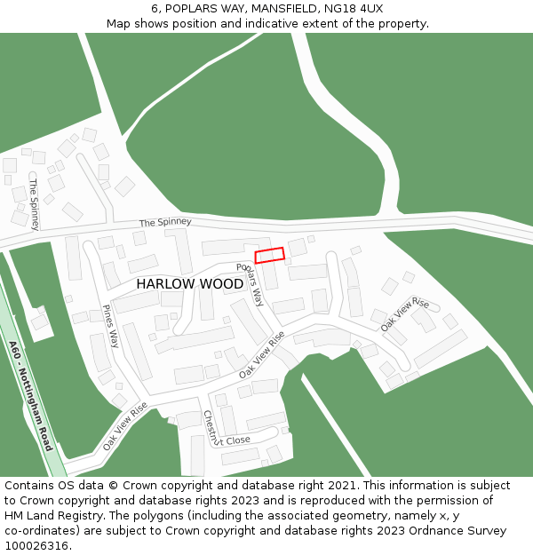 6, POPLARS WAY, MANSFIELD, NG18 4UX: Location map and indicative extent of plot