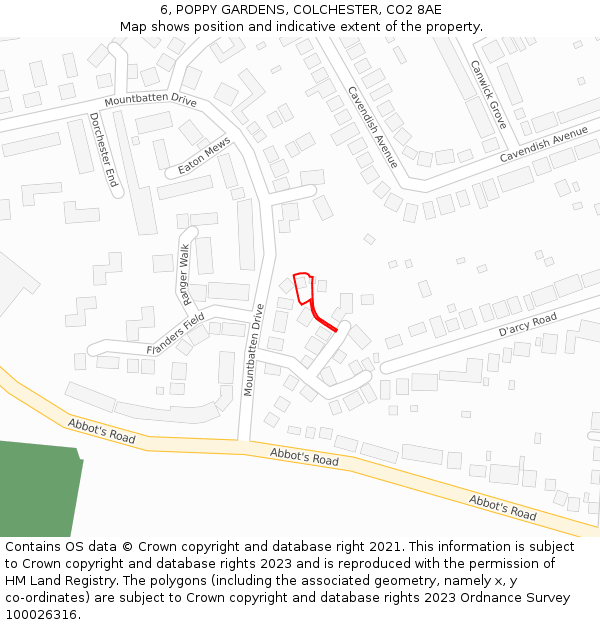 6, POPPY GARDENS, COLCHESTER, CO2 8AE: Location map and indicative extent of plot