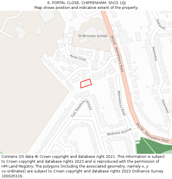 6, PORTAL CLOSE, CHIPPENHAM, SN15 1QJ: Location map and indicative extent of plot