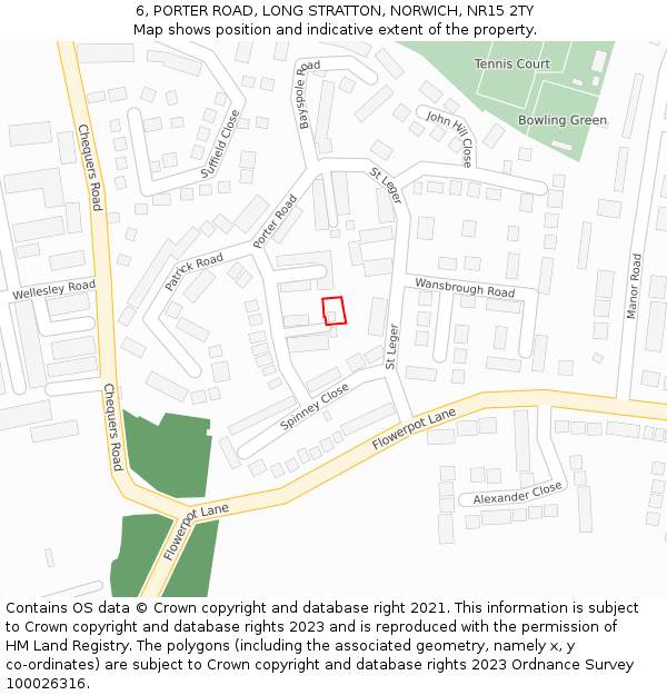 6, PORTER ROAD, LONG STRATTON, NORWICH, NR15 2TY: Location map and indicative extent of plot