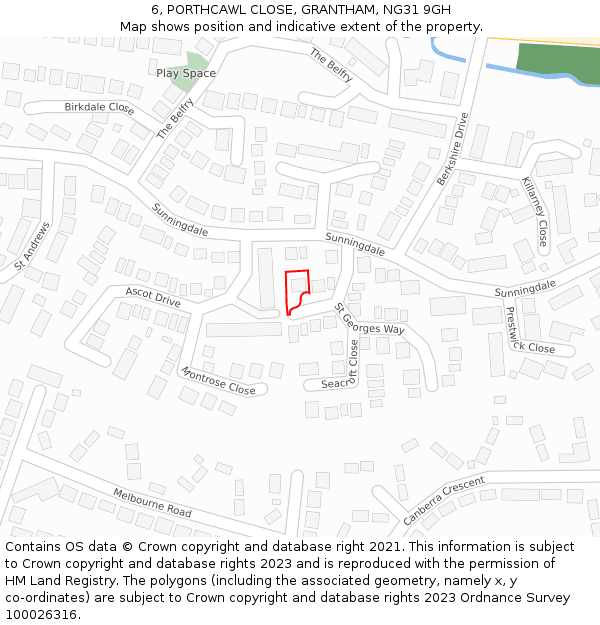 6, PORTHCAWL CLOSE, GRANTHAM, NG31 9GH: Location map and indicative extent of plot