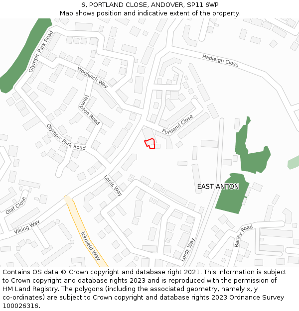 6, PORTLAND CLOSE, ANDOVER, SP11 6WP: Location map and indicative extent of plot