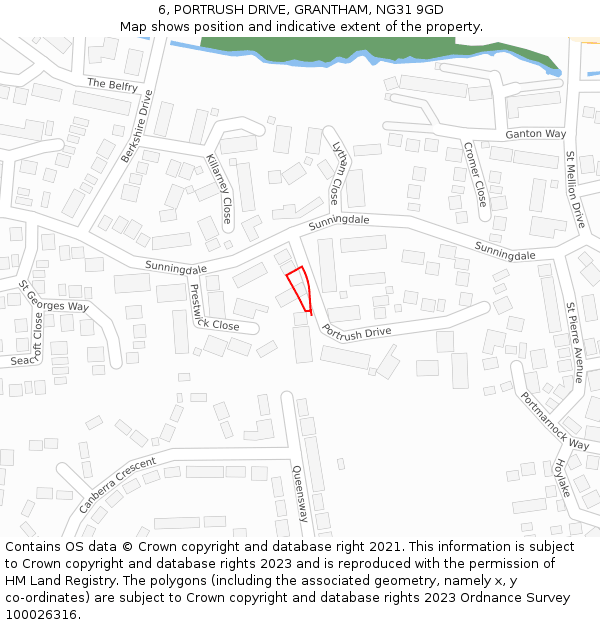 6, PORTRUSH DRIVE, GRANTHAM, NG31 9GD: Location map and indicative extent of plot