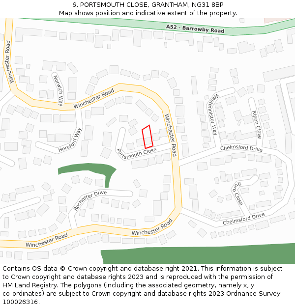 6, PORTSMOUTH CLOSE, GRANTHAM, NG31 8BP: Location map and indicative extent of plot