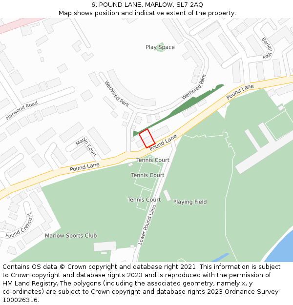 6, POUND LANE, MARLOW, SL7 2AQ: Location map and indicative extent of plot