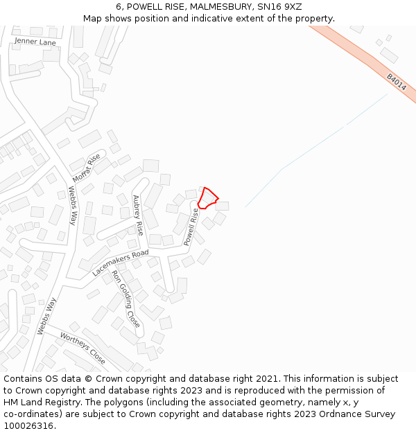 6, POWELL RISE, MALMESBURY, SN16 9XZ: Location map and indicative extent of plot