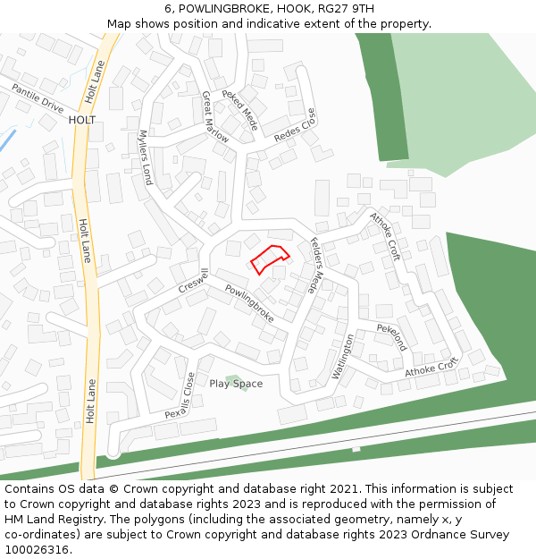 6, POWLINGBROKE, HOOK, RG27 9TH: Location map and indicative extent of plot