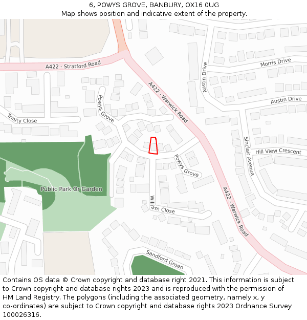 6, POWYS GROVE, BANBURY, OX16 0UG: Location map and indicative extent of plot