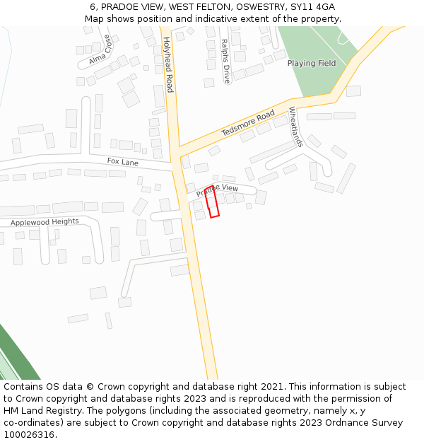 6, PRADOE VIEW, WEST FELTON, OSWESTRY, SY11 4GA: Location map and indicative extent of plot