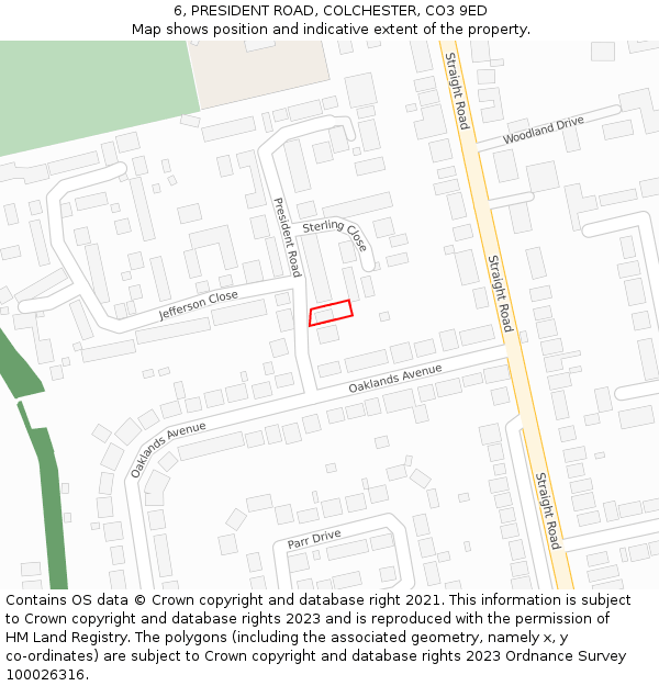 6, PRESIDENT ROAD, COLCHESTER, CO3 9ED: Location map and indicative extent of plot