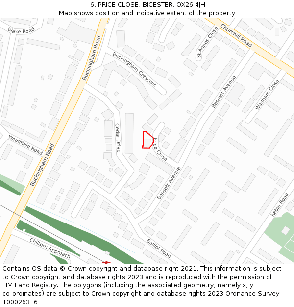 6, PRICE CLOSE, BICESTER, OX26 4JH: Location map and indicative extent of plot