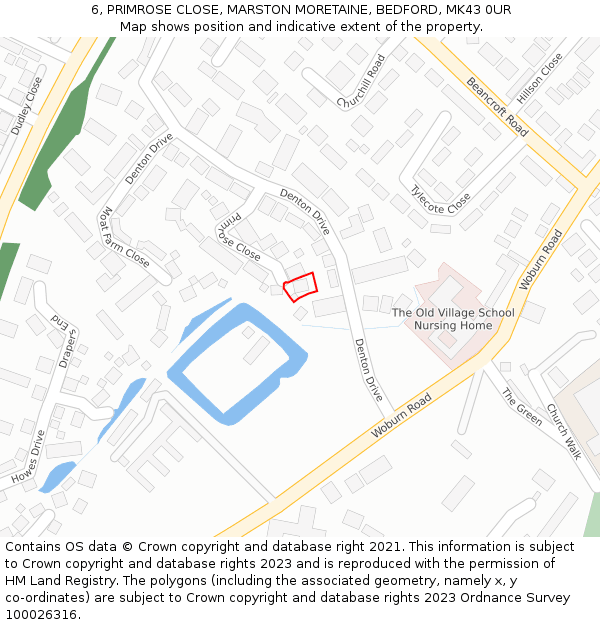 6, PRIMROSE CLOSE, MARSTON MORETAINE, BEDFORD, MK43 0UR: Location map and indicative extent of plot