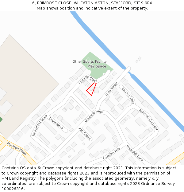 6, PRIMROSE CLOSE, WHEATON ASTON, STAFFORD, ST19 9PX: Location map and indicative extent of plot